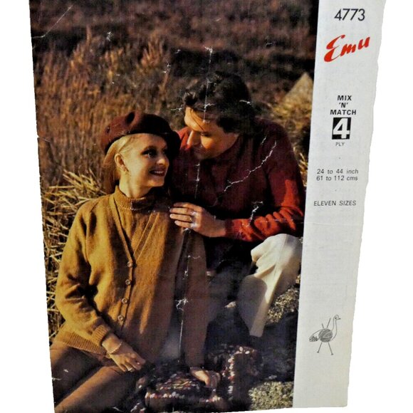 Pattern Cardigan Neck Inset Vintage Emu Double Knitting Worsted Weight Wool Yarn - Picture 1 of 5